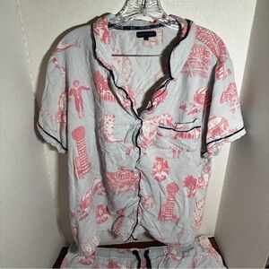 Katie Kime Pajama Set Womens 3XL White Pink Texas Toile Cotton Short Sleeve